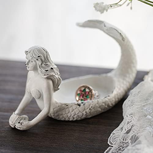 BOOMLATU Sıkıntılı Bitirmek Takı Tepsi Mermaid Shell Çanak, Vintage Beyaz Küçük Denizkızı Heykelcik Yüzük Tutucu, Tahsil Kişisel