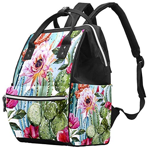 Çiçekler güller ve kaktüs parlak tropikal desen bebek bezi çantası anne çantası sırt çantası