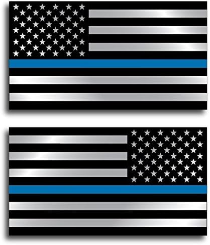 2 Paket İnce Mavi Çizgi Polis Memuru Bir Düzenli ve Bir Ters BLM Amerikan Bayrağı Vinil Decal Sticker Araba Kamyon 3 x 5.5