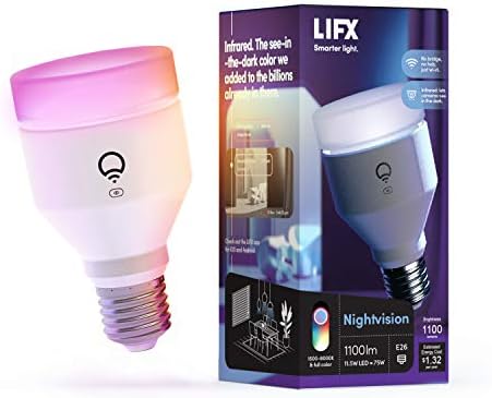 LIFX Nightvision, A19 1100 lümen, Wi-Fi Akıllı Kızılötesi LED Ampul, Milyarlarca Renk ve Beyaz, Köprü Gerektirmez, Alexa, Hey
