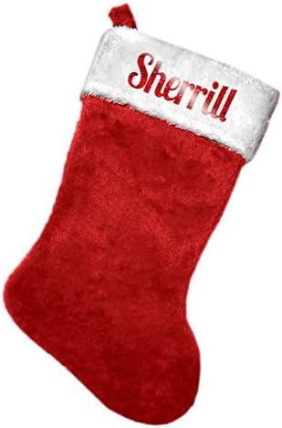 Sherrill Kırmızı Glitter Peluş Noel Tatili Çorap, 8.5 inç. x 18 inç.