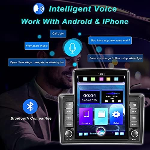 Bluetooth ile çift Din Araba Stereo Apple Carplay Radyo AHD Yedekleme Kamera ve Ses Asistanı ve FM ile 9.5 İnç Dikey Ekran Araba