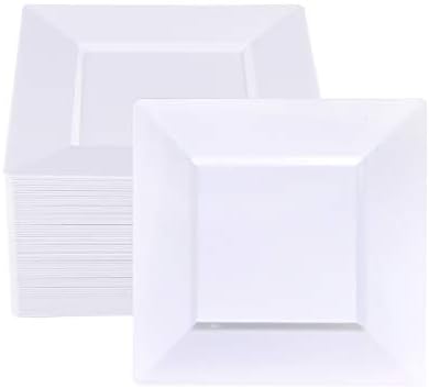 BUCLA 60 Adet Beyaz Plastik Tabaklar-7 inç Beyaz Kare Tek Kullanımlık Tabaklar-Premium Tek Kullanımlık Düğün Parti Plastik Tatlı