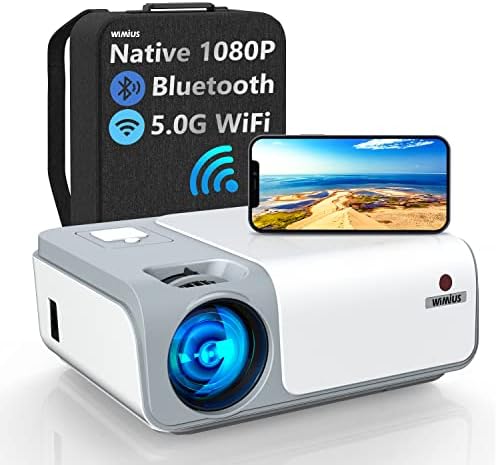 WiMiUS Yeni W1 5G Wifi Bluetooth Projektör, 370 ANSI Lümen Destek 4 K, yerli 1080 P & Taşınabilir Açık Kablosuz iPhone Projektör,