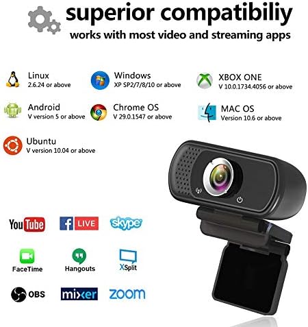 Web Kamerası HD 1080P, Mikrofonlu Web Kamerası, 110 Derece Geniş Ekranlı USB Masaüstü Dizüstü Kamerası, Arama,Kayıt, Konferans,Oyun