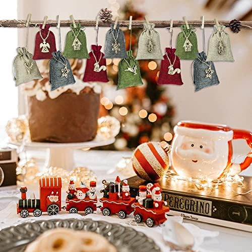 URMAGİC Noel Advent takvimi Çanta 2021, 24 Gün Çuval Asılı Geri Sayım Takvim Çanta Şeker hediye keseleri Çuval DIY Noel Yeni