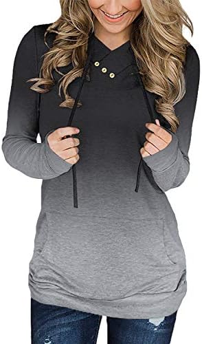 KRALİÇE artı kadın Hoodie Sweatshirt Uzun Kollu Casual Tunik Cepler ile İpli Boyun Gömlek Tops