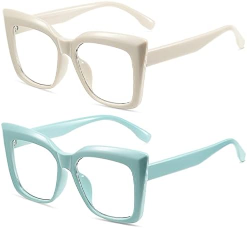 2 adet Mavi ışık Engelleme Gözlük, boy Kare Bilgisayar Gözlük, Anti Göz Yorgunluğu Parlama Önleyici Gözlük Kadın Erkek için
