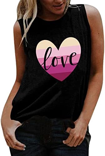 Sevgililer Günü Bayan Kalp Aşk Grafik Tee Gömlek Casual Kolsuz Ekip Boyun T-shirt Yelek Tee Bluz Yoga Tankı Üstleri