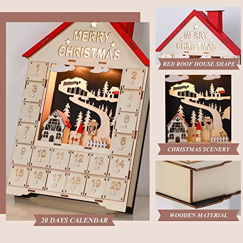 Luxspire Noel Advent Takvim, DIY Kırmızı Çatı Ev led ışık ile pil Kumandalı Advent Takvimler Koleksiyonu 20 Gün Geri Sayım, kullanımlık