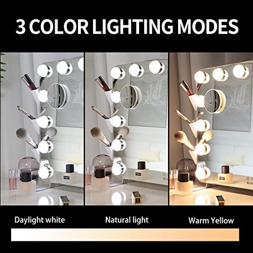 Işıklı Makyaj Aynası, Hepsi Bir Arada, 3 Renkli ışıklar, 23 x 19, Dokunmatik Kontrol, Yuvarlak Köşe Alüminyum Çerçeve (Beyaz)