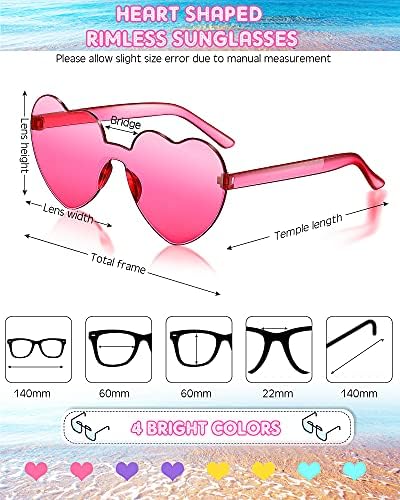 8 Pairs Çerçevesiz Güneş Gözlüğü Kalp Şekilli Çerçevesiz Gözlük Trendy Şeffaf Şeker Renk Gözlük için Parti Favor
