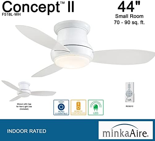 Minka-Aire F518L-WH, Concept II LED Beyaz Gömme Montajlı 44 Işık ve Uzaktan Kumandalı Tavan Vantilatörü