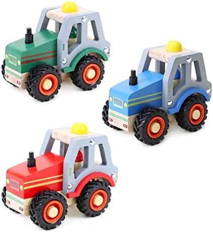 Toyland 12cm Ahşap Traktör Boyunca İtin - Yürümeye Başlayan Çocuk Oyuncakları - Tarım Oyuncakları-Yaş 18m +(3'lü Paket)
