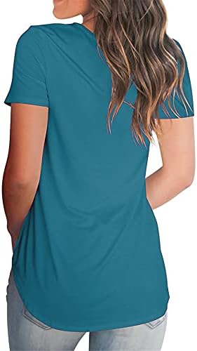 Andongnywell kadın Düz Renk T-Shirt Kısa Kollu V Boyun Gevşek Yaz Casual Tunik Bluz Tops