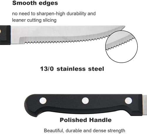 Biftek Bıçak Seti of4 Klasik Sofra Takımı Setleri Paslanmaz Çelik Ayna Parlatma 9-İnç Siyah (4 adet, Siyah)