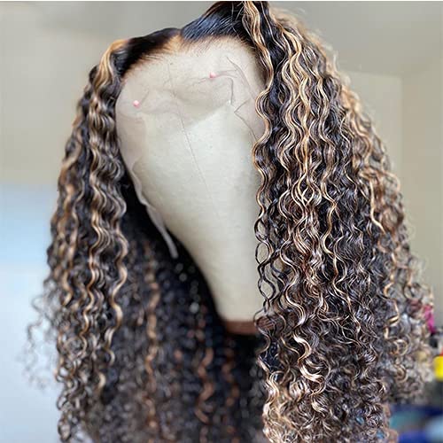 13x4 Kıvırcık Şeffaf Görünmez Dantel ön peruk İnsan Saç Vurgulamak Renk 150 % Yoğunluk Brezilyalı Remy İnsan Saç Peruk Ağartılmış