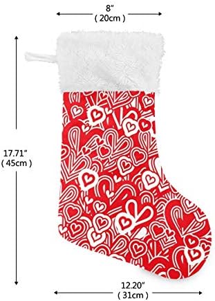 YUEND Soyut Kırmızı Kalp Desen Aşk Klasik Kişiselleştirilmiş Büyük Noel Stocking Kitleri ile Beyaz Peluş Trim için Aile Tatil