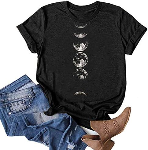 O-boyun ince T-Shirt kadınlar için Rrystal ay kısa kollu bluz T-Shirt benzersiz yaz serin Tops
