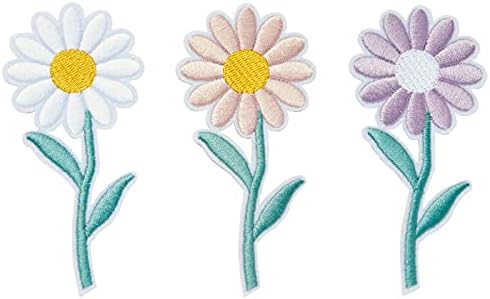 Papatya Çiçek Demir on Nakış Yamalar, Çiçek Aplikler 3 Renkler (22 Parça)