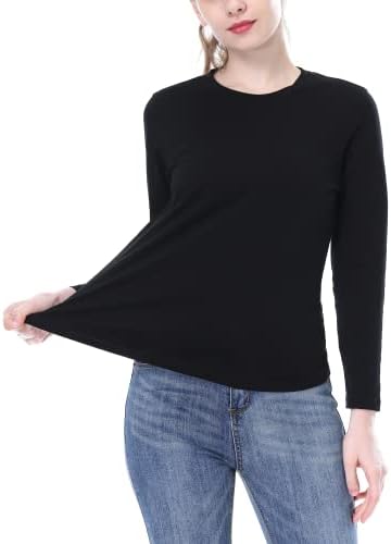 Kadın Siyah Uzun Kollu POLO Gömlek ve T-Shirt, Gömme Hafif Casual Tops, Doğal Rahat %100 % Pamuk, M-2XL