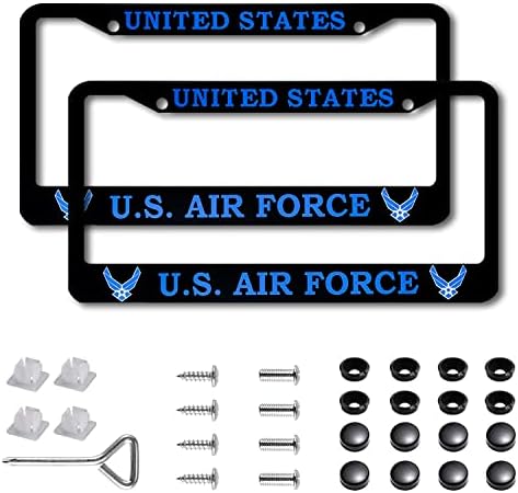 2 Paket Araba Plaka Çerçevesi ABD Hava Kuvvetleri Alüminyum Plaka Çerçevesi,2 Delik Evrensel USAF Plaka Tutucu,Montaj Donanımı
