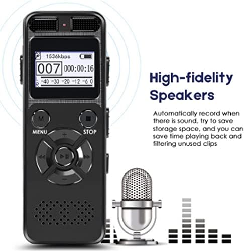 WDBBY Dijital Ses Kaydedici Ses Kayıt Kulaklık MP3 LED Ekran Ses Aktif Destek 64G Genişleme Gürültü Azaltma (Renk: Siyah, Boyutu: