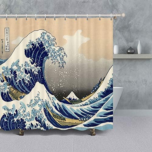 VANCAR Büyük Dalga Kapalı Kanagawa Duş Perdesi, japon Hokusai Boyama Altında bir Dalga Kapalı Kanagawa Su Geçirmez Polyester