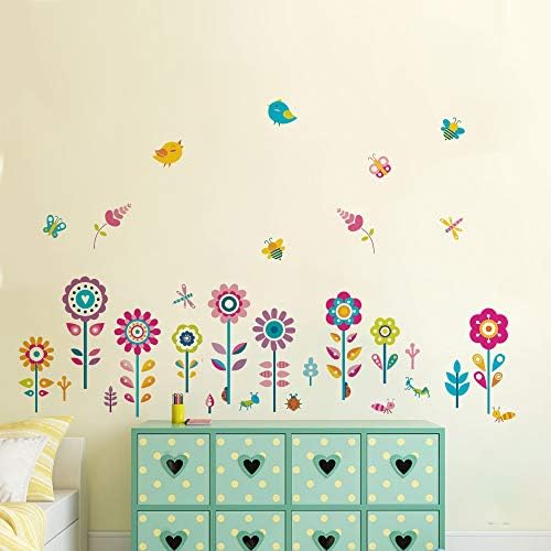 Runtoo Bahçe Çiçekleri Duvar Çıkartmaları Çocuk Kreş Çiçek duvar çıkartmaları Oturma Odası yatak odası dekoru
