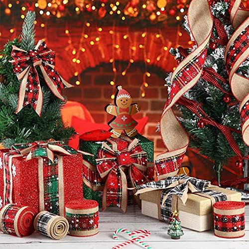 4 Rolls Noel Kablolu Kenar Şerit Kırmızı Siyah Beyaz Ekose Şerit Kar Tanesi Desen Kontrol Şerit Noel Çuval Bezi Şerit DIY Dekorasyon