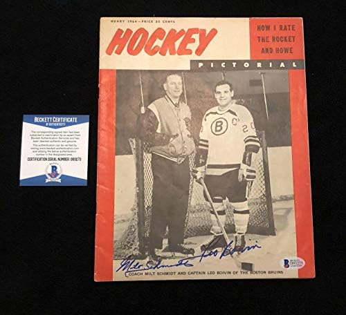 Milt Schmidt ve Leo Boivin, 1964 Hokey Resim Dergisi Beckett Coa'yı İmzaladı-İmzalı NHL Dergileri