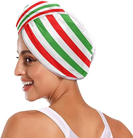 UMİRİKO 2 Paket Saç Kurutma Havlu Kırmızı Yeşil Şerit Merry Christmas Mikrofiber Saç Havlu ile Düğme, Kuru Saç Şapka, banyo saç