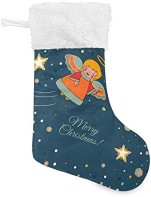 YUEND Merry Christmas Karikatür Melek Kız Yıldız Noel Stocking Kitleri ile Büyük Beyaz Peluş Trim 1 Parça için Aile Tatil Noel