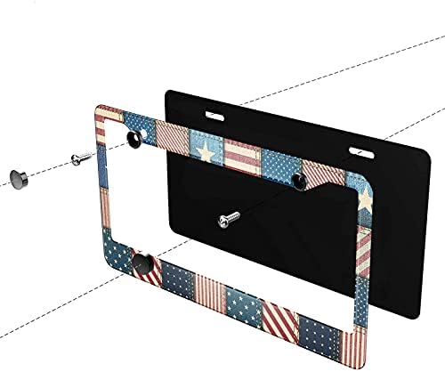 Swono Amerikan Bayrağı plaka çerçevesi Dikişsiz Patchwork Amerikan Bayrağı Plaka Kapak Alüminyum Metal Plaka Tutucu Çerçeve için