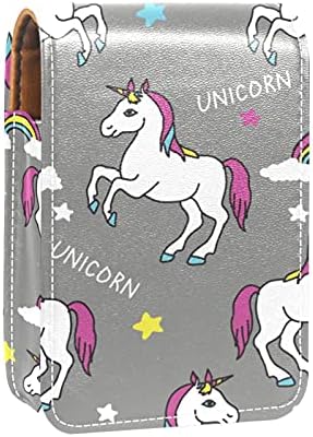 Unicorn Gökkuşağı Ruj Durumda Ruj Kutusu Tutucu İle Ayna, Taşınabilir Seyahat Dudak Parlatıcısı Kılıfı, su geçirmez Deri Kozmetik