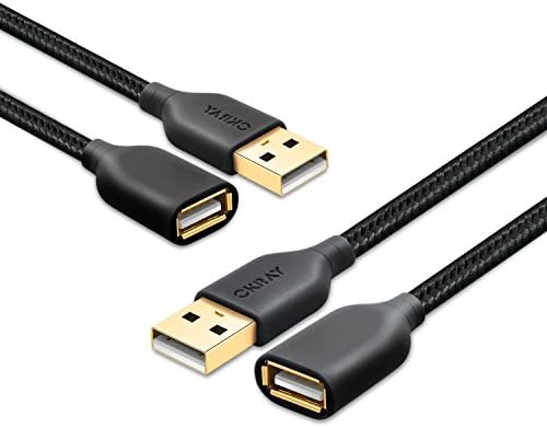 USB Uzatma Kablosu 10FT, OKRAY 2 Paket Naylon Örgülü USB 2.0 Genişletici Kablo Kablosu-Altın Kaplama Konektörlü Bir Erkekten