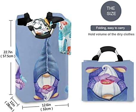 xigua Büyük çamaşır sepeti Üç Sevimli Gnomes Mavi Katlanabilir Giysi Sepet, su geçirmez Kreş Depolama Bin Kolu ile Giyim Sepetleri
