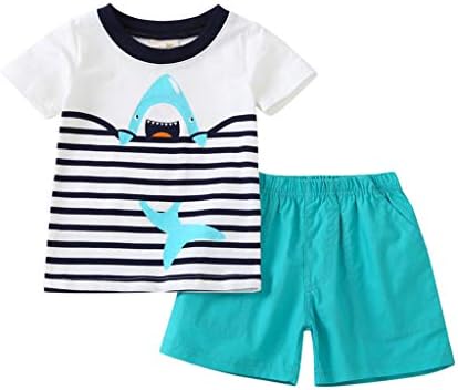 Kehen - Yürüyor Giyim Bebek Erkek Bebek Kız Yaz Kıyafet Köpekbalığı Çizgili Kısa SleeveT-Gömlek + Şort Rahat Set