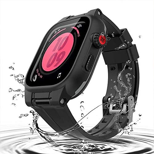 Su geçirmez Kılıf için Apple İzle Serisi 6/5/4 / SE 44mm, iWatch Koruyucu kılıf + Yumuşak Watch Band + Dahili Ekran Koruyucu,