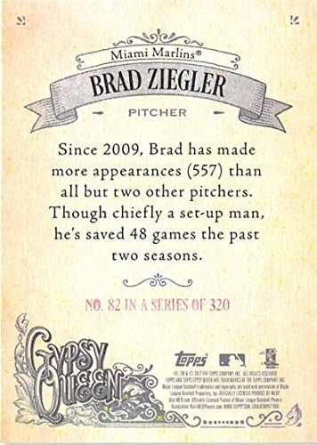 2017 Topps Çingene Kraliçesi 82 Brad Ziegler Miami Marlins Beyzbol Kartı
