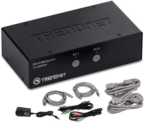 TRENDnet 2 Portlu DVI KVM Swıtch with Audio, İki PC'yi Yönetme, Kısayol Tuşları, USB 2.0, Metal Gövde, DVID-D Monitörlü Kullanım,