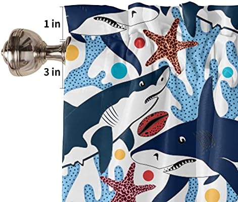 Perde Valances Pencereler için Karikatür Deniz Hayvan Mavi Köpekbalığı Pencere Perdeleri Oturma Odası Dekoratif Çubuk Cep 54x18