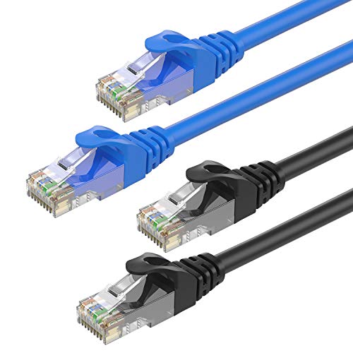 Cat6 Ethernet Kablosu (15 Feet 2 Paket) SHD Ağ Yama Kablosu UTP LAN Kablosu Bilgisayar Yama Kablosu-(Mavi / Siyah)