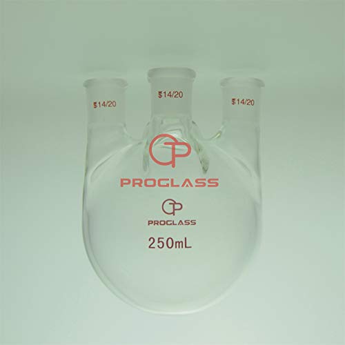 Proglass Düz 4 Boyunlu yuvarlak tabanlı bir şişeye 250mL, Tüm 14/20 Eklemler