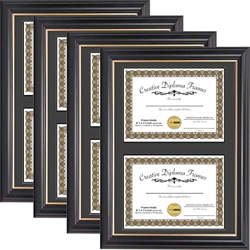 Yaratıcı Resim Çerçeveleri Altın Jantlı 14 x20 Siyah Çift Diploma Çerçevesi Siyah Paspas, İki Adet 8,5 x 11 inç Ortam ve Takılı