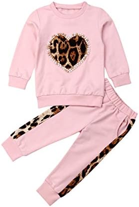 Toddler Bebek Kız Giysileri sevgililer Günü Kıyafetler Uzun Kollu Kalp Kazak Jogger Pantolon Set Tops