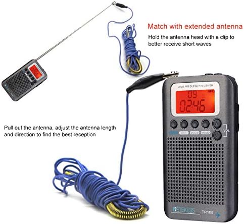 Retekess TR105 Hava Bandı Radyo Alıcısı, Taşınabilir FM AM SW Tam Bant Radyo, CB Alıcısı Uzatılmış Antenli Dijital Alarm Hoparlörü