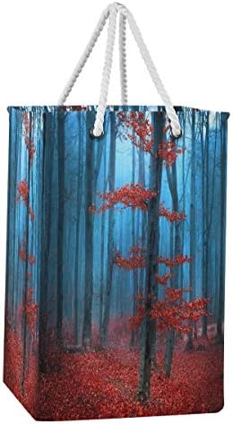 Qmxo 75L Sonbahar Orman Kırmızı Yapraklar Çamaşır Sepeti Katlanabilir Büyük Giysi Naylon Kumaş çamaşır sepeti Çanta ile Genişletilmiş