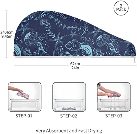 Balık Salyangoz Mikrofiber Saç Havlu Wrap Kadınlar için 2 Paket Süper Emici Saç Türban ile Düğme Yumuşak Banyo Kafa Türban Kızlar