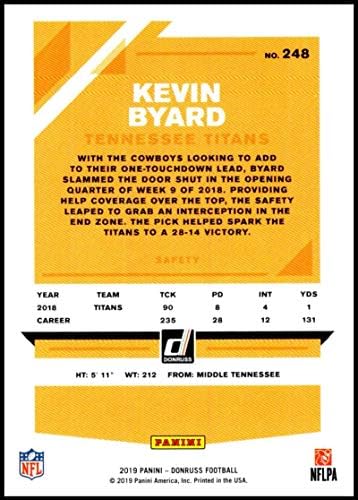 2019 Donruss 248 Kevin Byard NM - MT Tennessee Titans Resmi Lisanslı NFL Ticaret Kartı